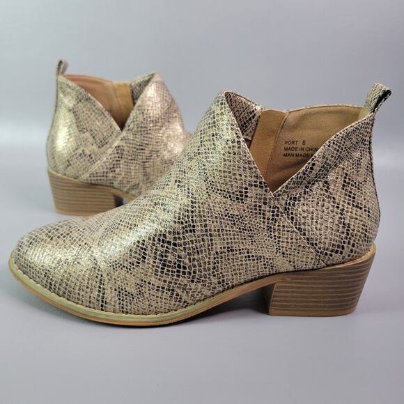 Corky's Boutique Port Womens Booties Size 8 Snakeskin Embossed Gold Side Zip - Picture 2 of 11
